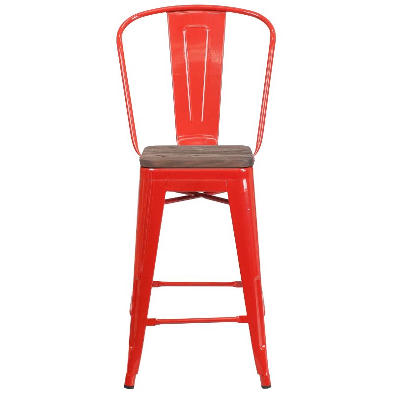 Emma and Oliver 24"H Metal Counter Height Stool with Back and Square Wood Seat, 6 of 8