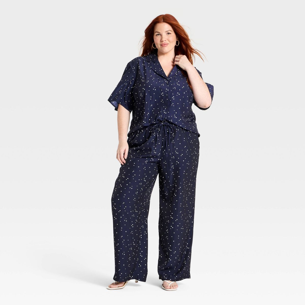 Women's Short Sleeve Collared Button-Down Shirt - A New Day™ Navy Blue Polka Dots - thumbnail 6
