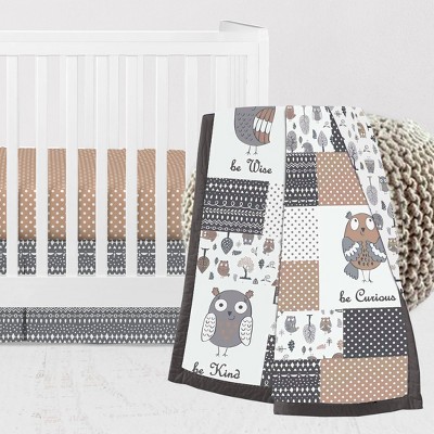 Bacati - Owls in the Woods Beige/Gray 3 pc Crib Bedding Set
