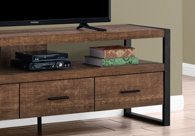 Brown Reclaimed Wood 60" TV Stand with Black Metal Frame and 3 Drawers