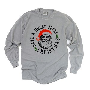 Simply Sage Market Women's Holly Jolly Santa Long Sleeve Garment Dyed Tee - 1 of 3