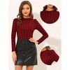 Allegra K Women's Round Neck Long Puff Sleeves Knit Plaid Top - 2 of 4
