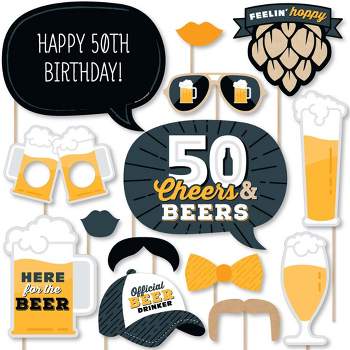 Big Dot of Happiness Cheers and Beers to 50 Years - 50th Birthday Party Photo Booth Props Kit - 20 Count