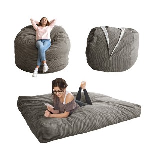 MAXYOYO Giant Bean Bag Bed - Corduroy Bean Bag Turn into Bed, Dark Grey - 1 of 4