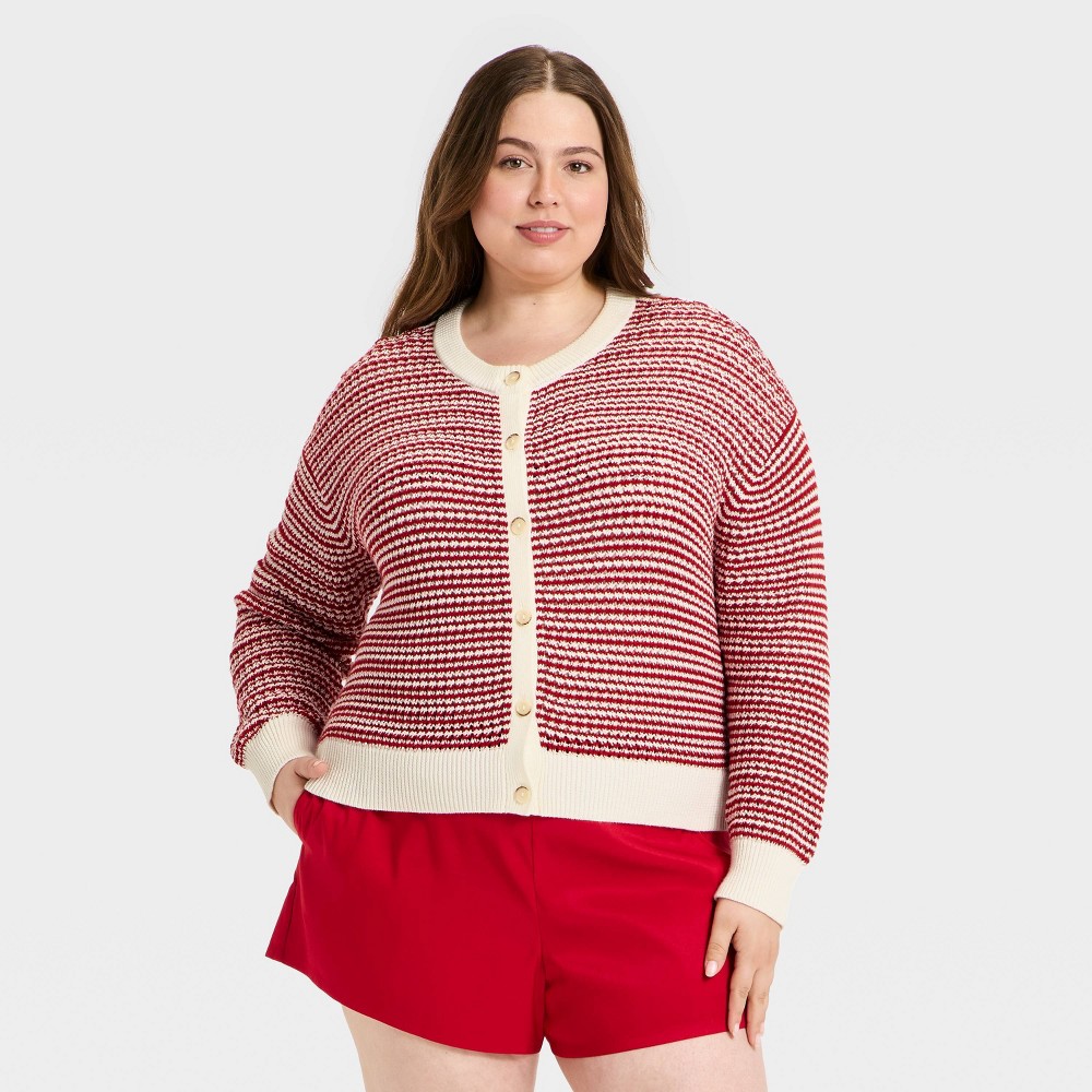 Women's Valentine's Day Cardigan Sweater - Universal Thread™ Red Striped XXL