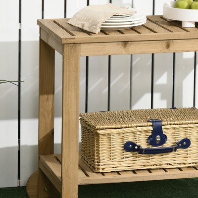 Natural Wood Outdoor Bar Cart with Wine Rack