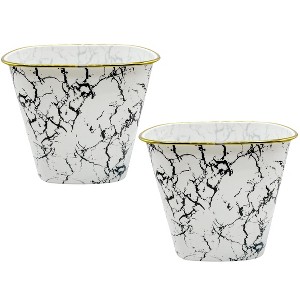 Home Mart Goods 10" Tall White Marble Look Plastic 1.7 Gallon Trash Can Wastebasket - Set of 2 - 1 of 4
