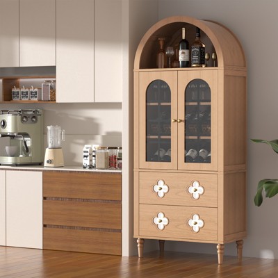 Docred Arched cabinet Bookshelf Bookcase Storage with Tempered Glass Doors Versatile Kitchen Cabinets,71'' Tall Food Pantry for Living Dining Room