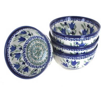 Blue Rose Polish Pottery Blue Tulip 4 Piece Dessert Bowl Set