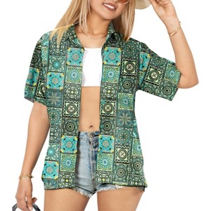 LA LEELA Women's Casual Beach Summer Hawaiian Blouses Shirt T-Shirt Blouse Short Sleeve Button Up Dress Tee Shirts Tops for Women - 1 of 4