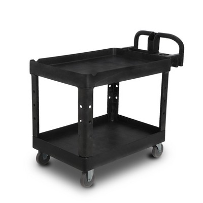 Commercial Utility Service Carts Work Cart with Wheels, 2 Shelf 550LBS Heavy Duty Plastic Rolling Utility Cart for Warehouse/Garage/Cleaning/Business