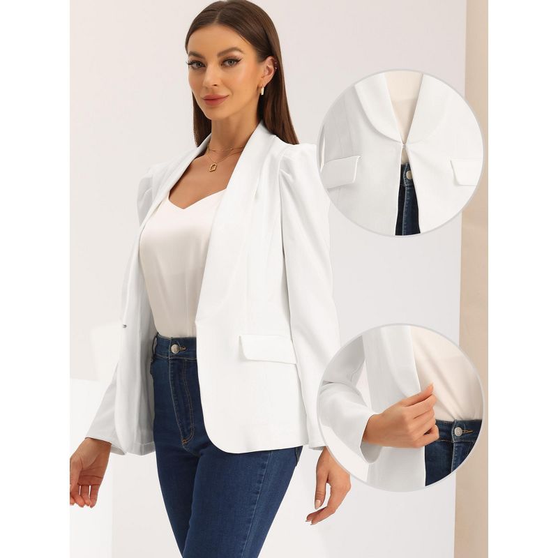 Allegra K Women's Spring Shawl Collar Puff Sleeve Work Blazer with Pockets, 2 of 6
