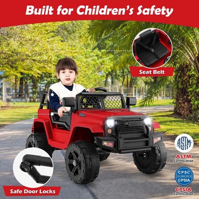 Red 12V Kids Ride-On Truck with Remote Control and Music
