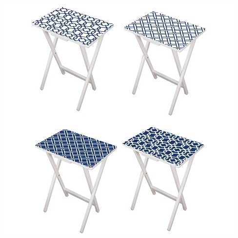 Evergreen Mod Blue And White Tv Tray Set With Stand Set Of 4 Target