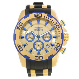 Invicta 22308 Men's Pro Diver Chronograph Gold Dial Yellow Gold Steel & Silicone Strap Watch - 1 of 4