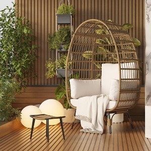 Wicker Egg Chair, Oversized Patio Egg-Shaped Basket Chair, Metal Frame Stand, PE Rattan Lounge Chairs with  Cushions for Terrace, porch, bedroom - 1 of 4