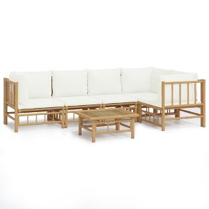 vidaXL Bamboo Patio Lounge Set - 6 Piece Outdoor Garden Sofa Set with Cream White Cushions, Modular Design, Ideal for Patio, Deck, Porch or Poolside - 1 of 4