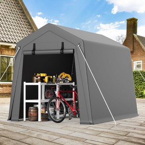 Storage Shed, Portable Garage 6'x8' Outdoor - Waterproof UV-Resistant with 2 Roll-Up Zipper Doors, Anti-Snow Shelter for Motorcycle, Bike, Equipment - 1 of 4
