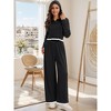 ATHLECHIC Women's Casual Lounge Cropped Half Button Hoodie Top Wide Leg Pants Ribbed Knit Tracksuit Two Piece Sets - 2 of 4