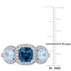 EVERLY JEWELRY | Sterling Silver 2.16 CT TGW Cushion-Cut London Blue Topaz & Sky Blue Topaz and 1/3 CT TW Diamond 3-Stone Halo Ring - 4 of 4