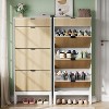 Shoe Cabinet with 3 Flip Doors & 1 Drawer, Entrance Shoe Rack with Iron Legs, Slim Shoe Storage Cabinet, Modern Fluted Shoe Organizer - 2 of 4