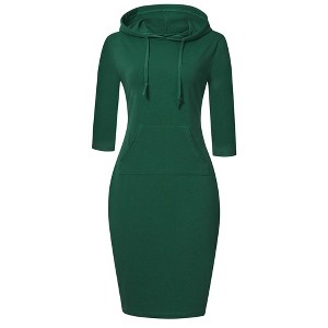 Women Long Sleeve Hooded Sweatshirt Midi Dress - 1 of 4