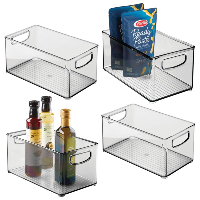 mDesign Plastic Kitchen Pantry Organizer Bin with Handles, 4 Pack, 1 of 8