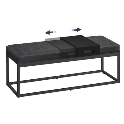 LUIZ Collection - Ottoman Bench, End of Bed Bench, Reversible Top, Shoe Bench with Small Removable Shelf, Minimalist