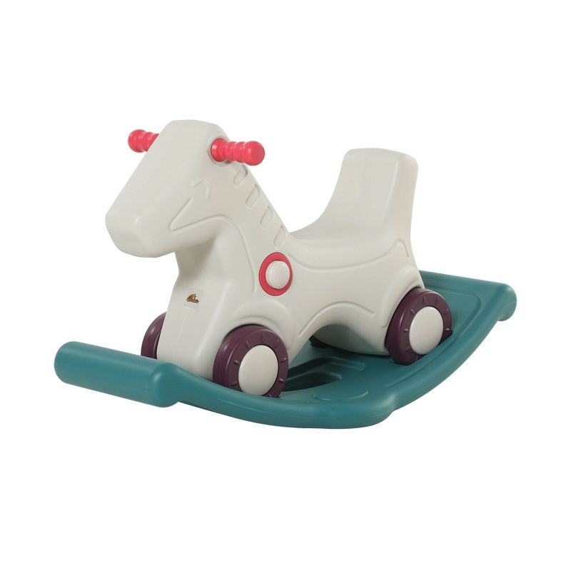 Qaba Kids 2 in 1 Rocking Horse & Sliding Car for Indoor & Outdoor Use w/ Detachable Base, Wheels, Smooth Materials, gray and Green, 4 of 9