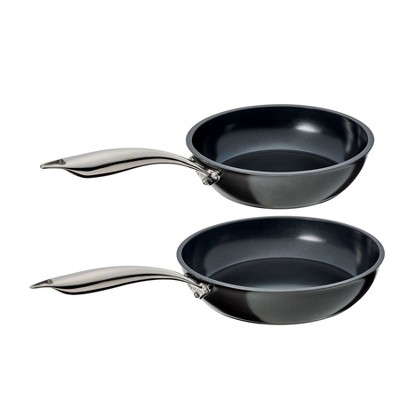 Kyocera Black Stainless Steel 8 and 12 Inch Nonstick Fry Pan Set