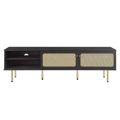 Cambria 70'' Black Rattan & Particleboard TV Stand with Cabinet