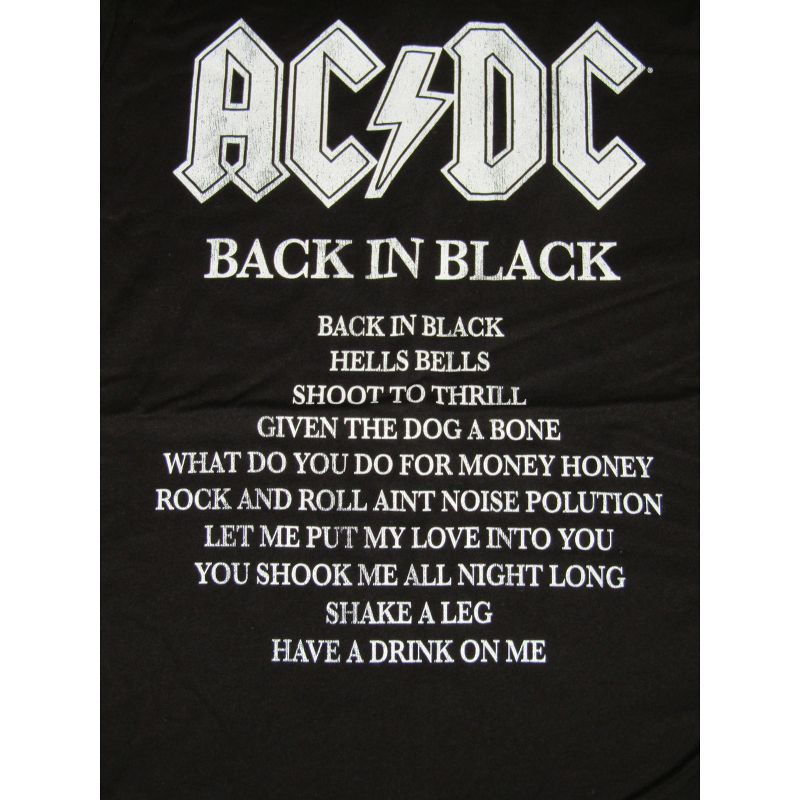 ACDC Back In Black Song List Men's Black T-shirt, 2 of 4