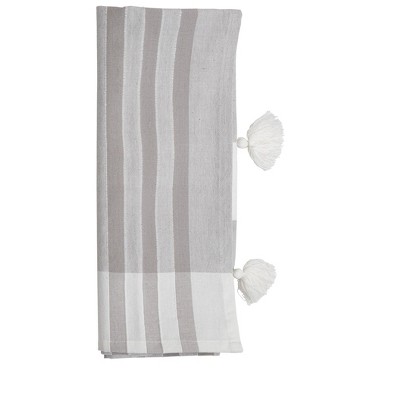 Gray Striped 27 x 18 Inch Woven Cotton Kitchen Tea Towel with Hand Sewn Tassels - Foreside Home & Garden
