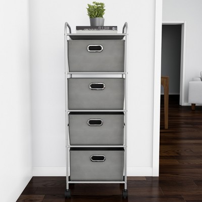 Gray 4-Drawer Rolling Fabric Storage Organizer with Metal Frame