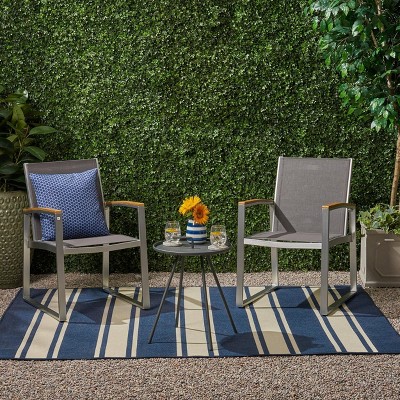 3pc Glasgow Aluminum and Mesh Patio Chat Set Silver - Christopher Knight Home: Weather-Resistant, 2 Arm Chairs & Accent Table