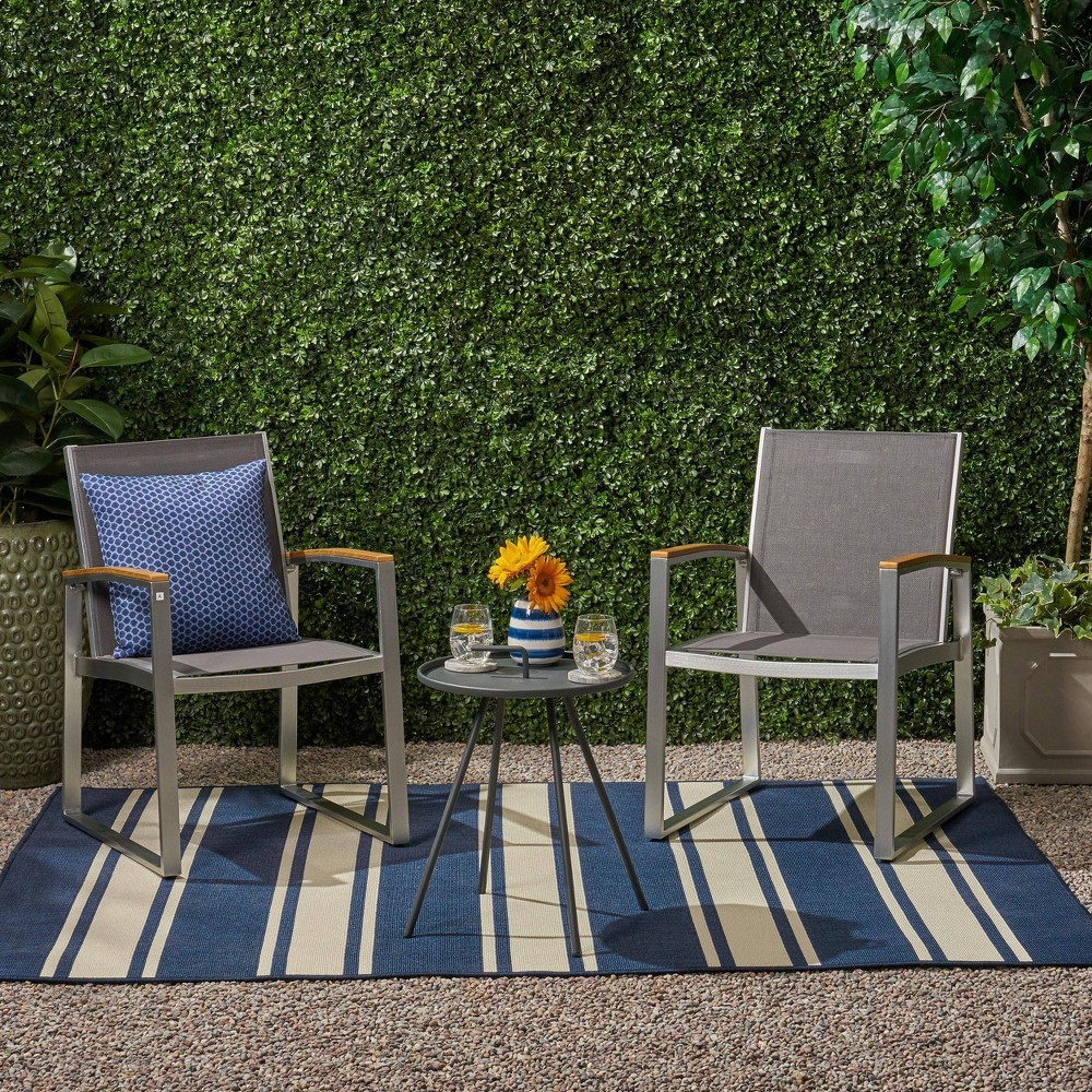 Photos - Garden Furniture 3pc Glasgow Aluminum and Mesh Patio Chat Set Silver - Christopher Knight H