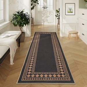 Modern Easy Jute Rug Machine Washable Geometric Bordered Indoor Outdoor Carpet - 1 of 4