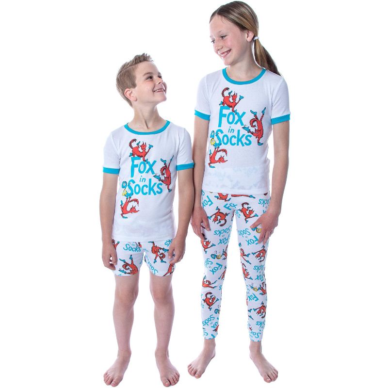 Dr. Seuss Unisex Kids Fox In Socks Shirt Shorts and Pants 3 Piece Pajama Set, 1 of 6