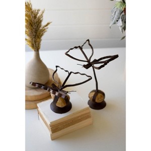 Handcrafted Sister Clara Butterflies on Caged Rock Base – 2x Set of 2 – 17"Tall by Kalalou - 1 of 4