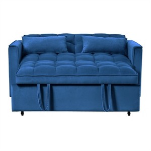 Maliang Modern Pull Out Couch Bed, Adjustable Backrest, Velvet Loveseat Futon Sofa with Pillows & Pockets for Living Room Apartment - 1 of 4