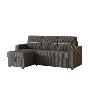 VYNXARIA 85 Inches Corduroy Sofa Bed,3 Seater Sleeper Sofa with Storage Chaise,Pull Out Couch£¬DARK GRAY - 1 of 4