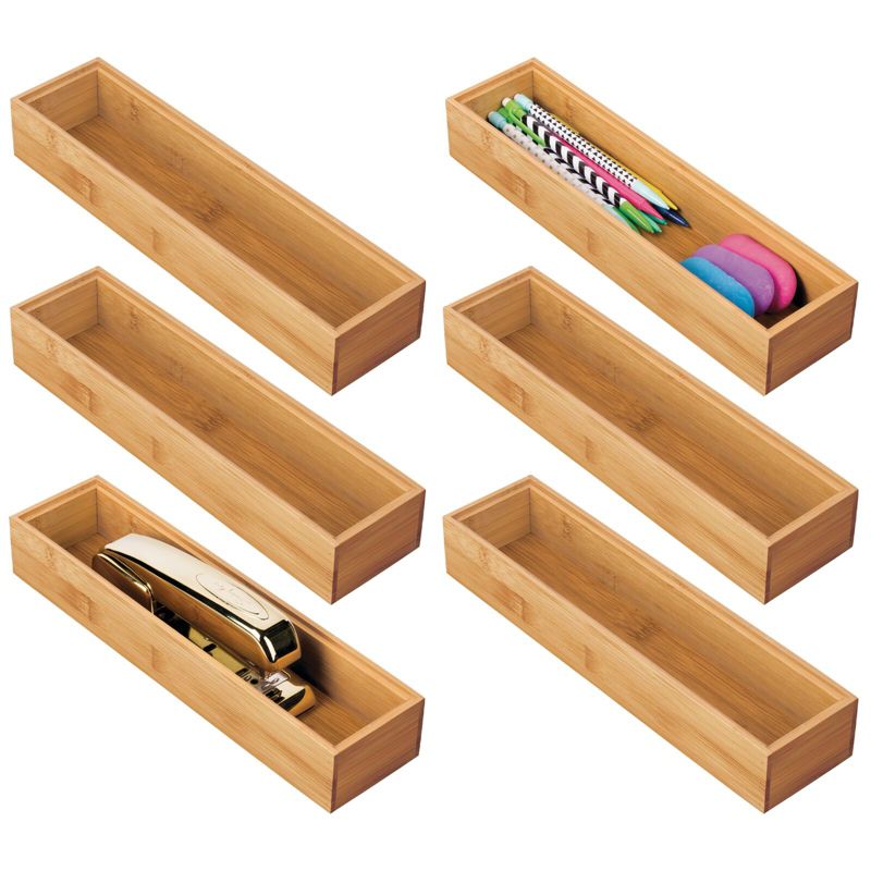 mDesign Wooden Bamboo Office Drawer Organizer Box Tray, 1 of 9