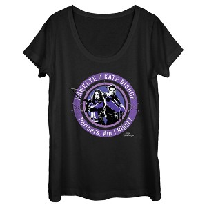Women's Marvel Hawkeye Partners, Am I Right? Stamp Scoop Neck - 1 of 4