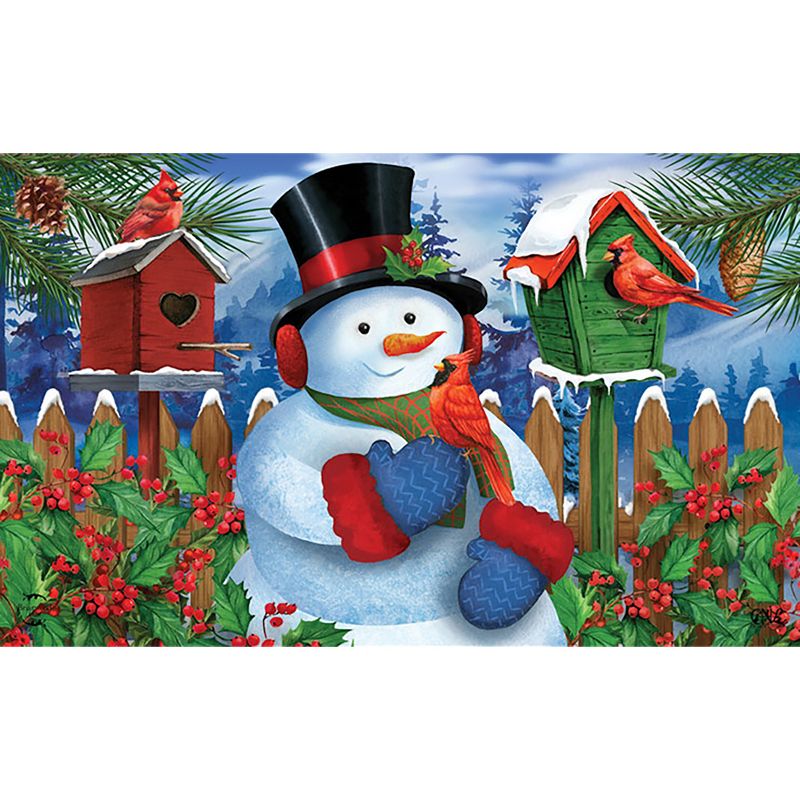 Snowman and Cardinals Winter Doormat 30" x 18" Indoor Outdoor Briarwood Lane, 1 of 6