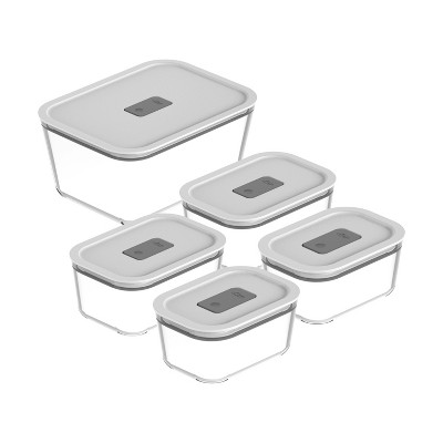 OU Food Storage Container Set with Lids, 5 Pc BPA-Free Clear Borosilicate Glass with Airtight Vented Lids, Dishwasher Safe, Kitchen & Pantry Organizer