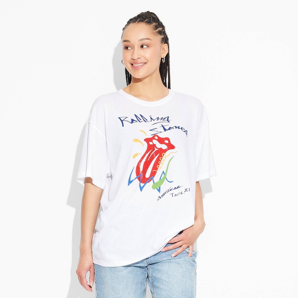 Women's The Rolling Stones Retro Oversized Short Sleeve Graphic T-Shirt - White L