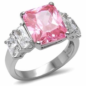 Slickblue Stainless Steel Polished Ring - Rose & Clear CZ, Oblong Pave Setting, Women's Engagement Jewelry, Size 5-10 - 1 of 4