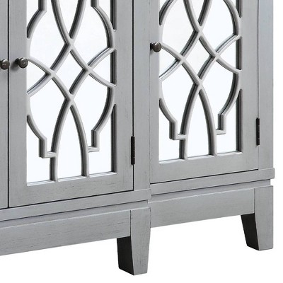 Antique Gray Wood and Mirrored Console Table with Storage