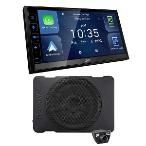 JVC KW-M780BT 6.8" Digital Media Receiver, Apple CarPlay / Android Auto w/ 46HS10 Hideaway Compact Powered Subwoofer, 10-Inch - 1 of 4