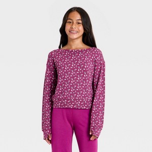 Girls' Modal French Terry Open Neck Pullover - All in Motion™ Dark